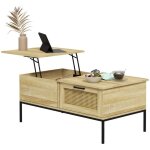 Table basse - homcom - avec plateau relevable 2 grands tiroirs cadre acier salon - acier bois - 106x563x48cm ...