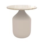 Table dappoint ronde en travertin et m�tal greige d45 cm - louison - rendez - vous d�co