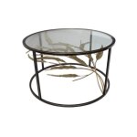 Table basse ronde 3d feuillage en mouvement noir & or Table basse ronde 3d feuillage en mouvement noir & or