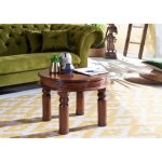 Table basse ronde 60cm - bois massif dacacia laqu� (nougat) - oxford 329