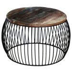 Table basse ronde - generique - 68x43 cm - bois de r�cup�ration massif - fer brun - vintage