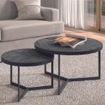 Tables basses rondes arya - rousseau - bois magnolia noir massif et tropique - noir - blanc - salon