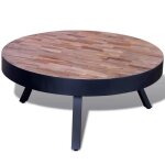 Table basse ronde en bois de teck recycl� - keenso - 92428 - pieds en m�tal - style vintage