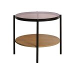 Table dappoint ronde double plateau verre tremp effet bois et mtal smooky