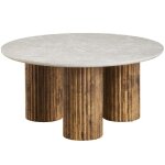 Table basse ronde effet marbre blanc et bois 80 cm - stone