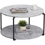 Table basse ronde avec �tag�re - homcom - imitation marbre salon mobilier design - panneaux particules ...