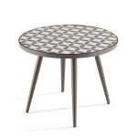 Table basse ronde de jardin en acier gris plateau en cramique - oviala