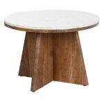 Table basse ronde en marbre blanc et bois dacacia - diamètre 70 x hauteur 43 cm Table basse ronde en marbre blanc et bois dacacia - diamètre 70 x hauteur 43 cm