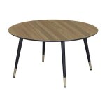 Table basse ronde en mlamin imitation chne - senho - matis - pieds en mtal peints en noir - diamtre ...