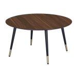 Table basse ronde en mélaminé imitation noyer - senho - matis - pieds en métal peints en noir - diamètre ... Table basse ronde en mélaminé imitation noyer - senho - matis - pieds en métal peints en noir - diamètre ...