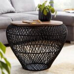 Table basse ronde en métal et bois massif - wohnling - noir - design contemporain - espace de rangement ... Table basse ronde en métal et bois massif - wohnling - noir - design contemporain - espace de rangement ...