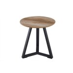 Table basse ronde pasao ? bois ch�ne vieilli et m�tal noir ? style rustique