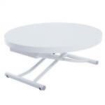 Table basse ronde relevable et extensible saturna laqu� blanc brillant