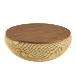 Macabane sixtine - table basse ronde diam 100 en rotin beige bois teck recycl�