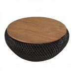 Macabane sixtine - table basse ronde diam65 plateau bois teck recyclé rotin noir Macabane sixtine - table basse ronde diam65 plateau bois teck recyclé rotin noir