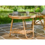 Table basse ronde en rotin avec plateau en verre - jardiline