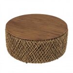 Macabane sixtine - table basse ronde diam85 rotin plateau bois de teck recycl�