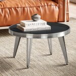 Table basse ronde - wohnling - 60x60x33 cm - verre - métal argent - design moderne Table basse ronde - wohnling - 60x60x33 cm - verre - métal argent - design moderne