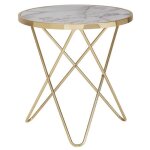 Table basse ronde wohnling aspect marbre blanc � 55 cm structure m�tal dor�