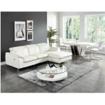 Table basse ryhali - plateau pivotant - verre tremp & mdf blanc
