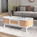 Table basse table basse de salon 110x55x38cm d�cor�e de rotin et de bois massif style campagnard naturel ...