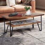 Table basse de salon en bois massif sheesham - wohnling - rectangulaire - rangement Table basse de salon en bois massif sheesham - wohnling - rectangulaire - rangement
