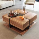 Table basse - leytn - modèle carré - 4 tiroirs - bois - 78x78x36 cm Table basse - leytn - modèle carré - 4 tiroirs - bois - 78x78x36 cm