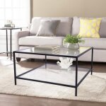Table basse carr�e avec 2 �tag�res en verre tremp� et structure m�tallique - houseinbox - noir - salon ...