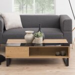 Table basse / table de salon - kostrena - 110x60 cm - chne / noir - style contemporain - plateau relevable ...