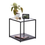 Table basse de salon noir en verre et bois - relaxdays - carré - hlp 50x50x50 cm Table basse de salon noir en verre et bois - relaxdays - carré - hlp 50x50x50 cm