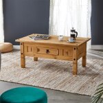 Table basse de salon salsa rectangulaire en bois style mexicain avec 1 tiroir en pin massif finition ...