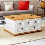 Table basse de salon tequila coffre malle de rangement rectangulaire en bois style mexicain 5 tiroirs ...