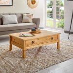Table basse de salon tequila plateau rectangulaire en bois style mexicain avec 1 grand tiroir en pin ...