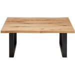 Table basse simple en ch�ne massif huil� et m�tal - l. 110 x h. 45 x p. 70 cm