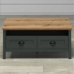 Table basse - trendteam - stanton - bois massif - blanc et vert - 2 tiroirs