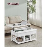 Table basse - vasagle - plateau relevable - rangement ouvert - compartiment cach� - blanc neige et blanc ...