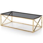 Table basse verre design gladis 120cm or & noir - paris prix - rectangulaire - jaune - adulte Table basse verre design gladis 120cm or & noir - paris prix - rectangulaire - jaune - adulte