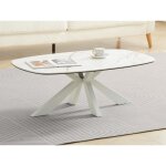 Table basse en verre tremp� c�ramique et m�tal - effet marbre blanc - deriya de maison c�phy