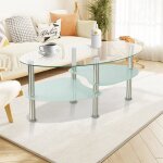 Table basse en verre tremp� ovale - homewell - yipeema - blanc + transparent - design contemporain
