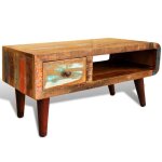 Vidaxl table basse avec bord incurvé et 1 tiroir bois de récupération Vidaxl table basse avec bord incurvé et 1 tiroir bois de récupération
