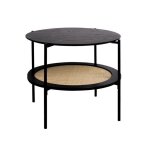 Table basse ronde effet bois et cannage double plateau manado
