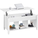 Table basse - yaheetech - plateau relevable blanc - 3 casiers - moderne