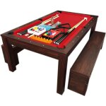 Table de billard convertible en table  manger - rich rouge - 184 cm x 92 cm - bois