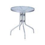 Table bistrot ronde avec plaque de verre 60 cm en m�tal cadre argent