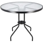 Table de bistrot springos� - table de jardin ronde diam�tre 90 cm - plateau en verre gaufr�