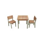 Table de jardin enfant int�rieur / ext�rieur bois dacacia + 2 assises vert de gris