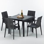 Table carr�e noire 90x90cm avec 4 chaises color�es grand soleil set ext�rieur bar caf� arm bistrot passion ...