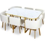 Menzzo table et chaises oslo xl or effet marbre blanc et simili blanc - table � manger