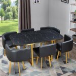 Menzzo table et chaises oslo xl or effet marbre noir et simili noir - table � manger