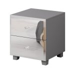 Table de chevet deux tiroirs avec fa�ade recouverte de miroirs collection luxor. 45 gris